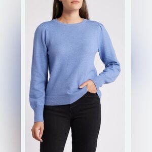 Caslon Puff Sleeve Cotton Blend Periwinkle Top- Size Medium